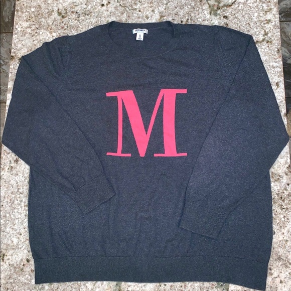 Old Navy Sweaters - Old Navy With Pink Initial M Dark Grey Sweater